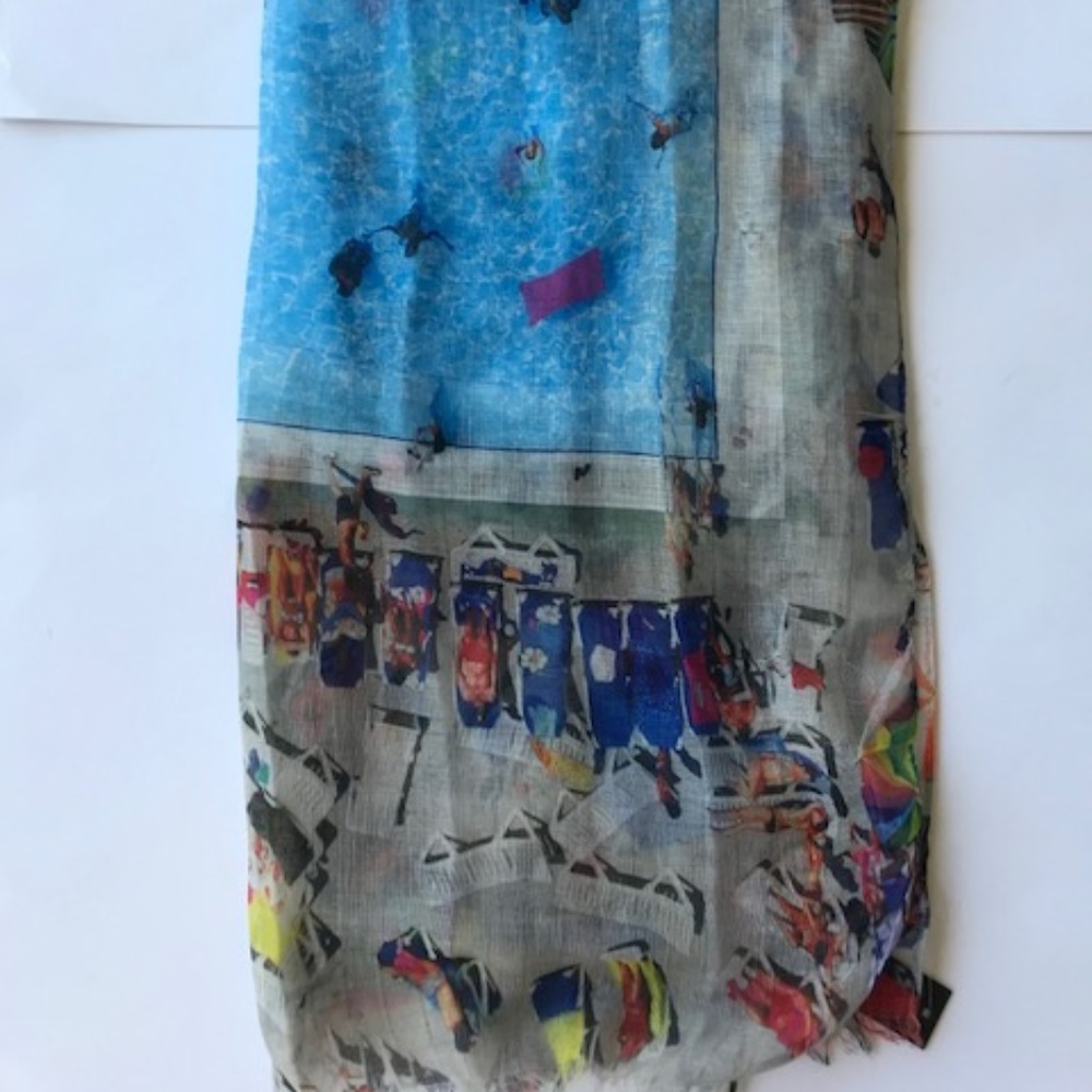 Apt. 9 Blue Scarf NWT Beach Scene 21" W 70" L - Picture 3 of 8